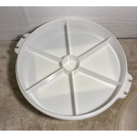 Tupperware White Divided Serving Tray With Lid 12" Round Plastic Party Platter - Picture 2 of 8